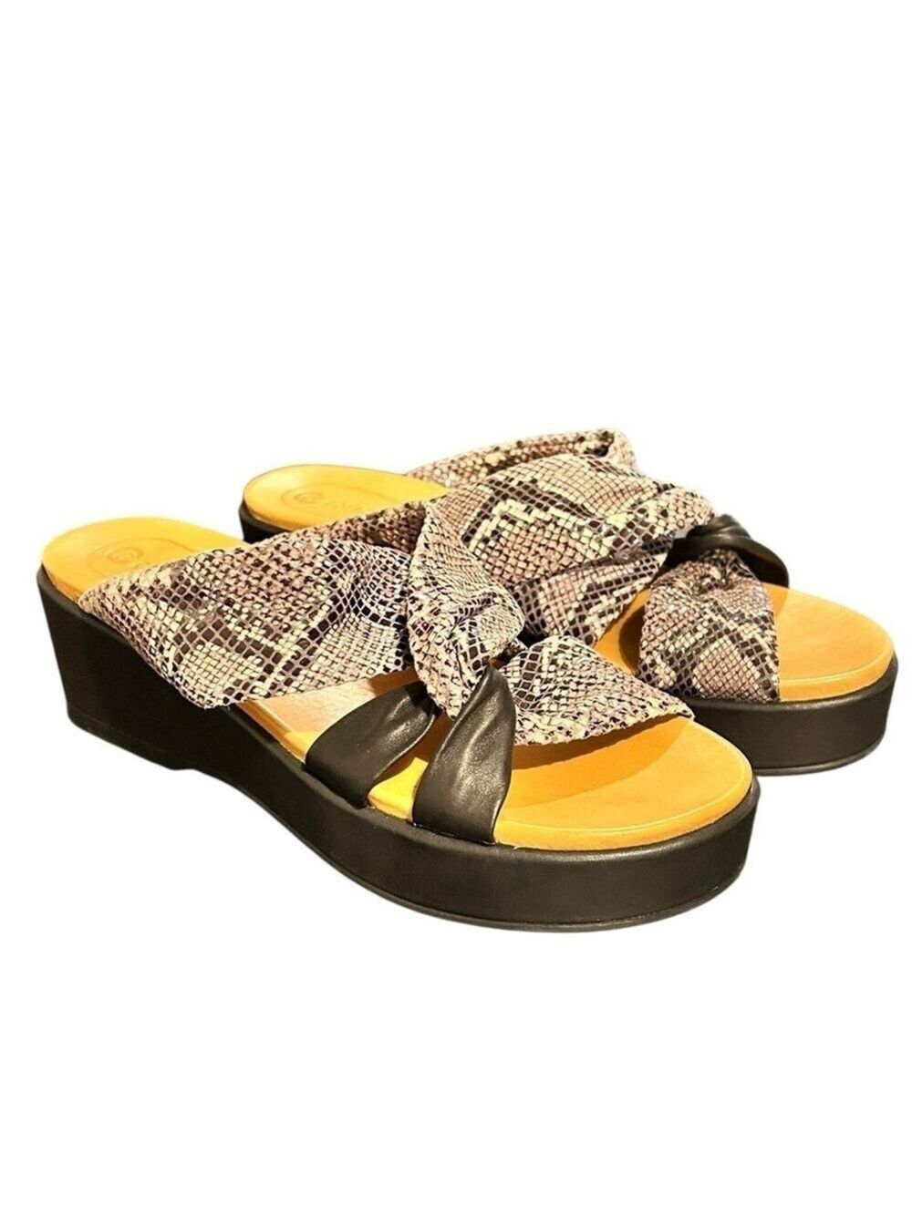 Corso Como Black & Brown Wynnter Snake Print Wedge Platform Strappy Sandals W8.5